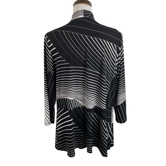 Susan Graver Liquid Knit Open Cardigan Top Women's  Sz Large Black White Stretch - Picture 2 of 16
